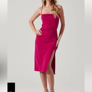 Geller Ruched Cutout MIDI Dress in Fuchsia Wedding guest dresss